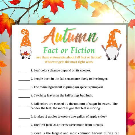 Autumn Fact or Fiction Game, Printable Fall Game, Autumn Activity for ...