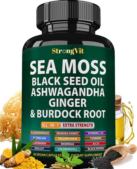 Amazon.com: Sea Moss Black Seed Oil Ashwagandha Ginger, Sea Moss Capsules with Burdock Root ...