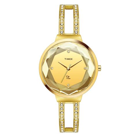 Timex Fria Women's Champagne Dial Round Case 3 Hands Function Watch -T