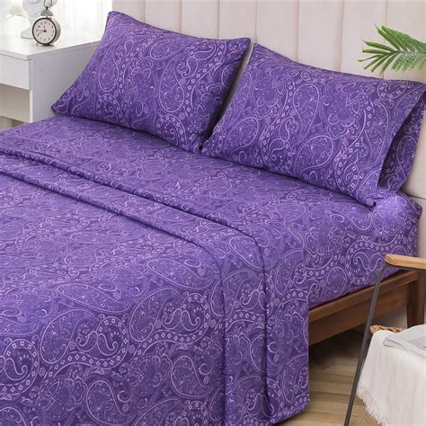 Queen Bed Sheets Set 4PC -Purple Paisley Collection Soft Warm 1800 ...