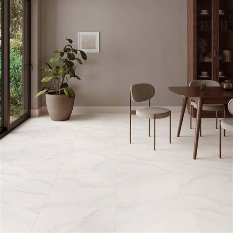 Andover White Porcelain Tile | Tile floor living room, Living room ...