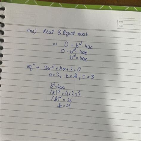 Find the values of k for which the quadratic equation 3x² + kx + 3 = 0 ...