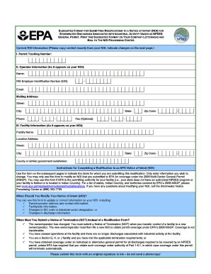 Fillable Online epa Notice of Intent (NOI) Modification Form. Notice of ...