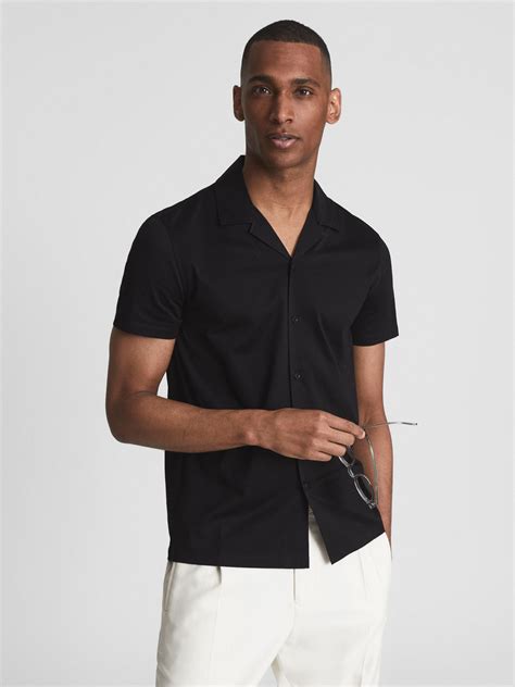 Reiss Caspa Cuban Collar Short Sleeve Shirt, Black, XXL | Shirts ...