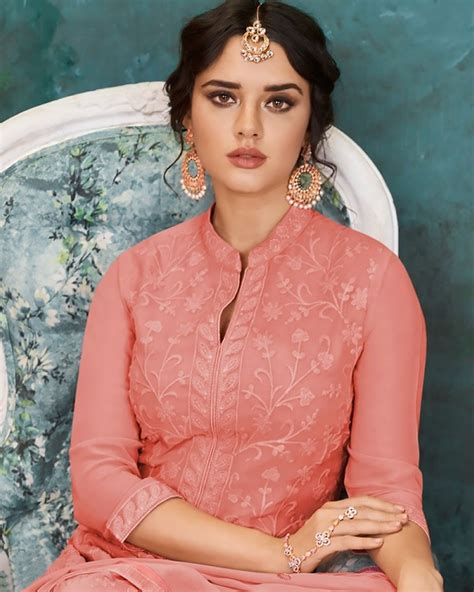 Pink Colored Georgette Embroidered Palazzo Suits – fashionnaari