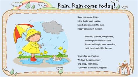 Rainy Season, Rain Rain come today - Rhyme, poem, Nursery Rhymes ...