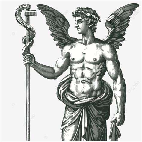 Mercury Holding Caduceus Staff Retro, Mercury, Roman Gods, Caduceus PNG ...