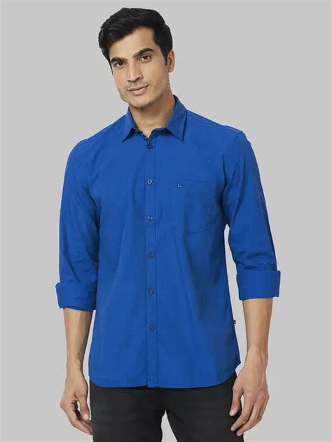 Men Blue Slim Fit Solid Cotton Full Sleeve Shirts – MyRaymond