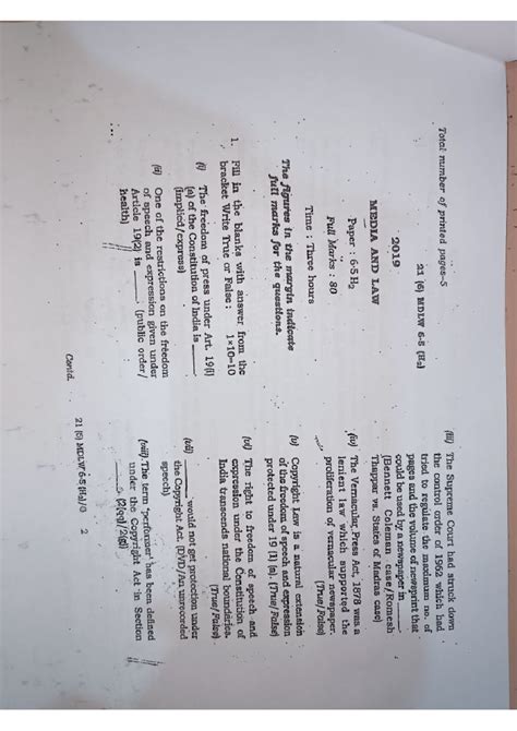 2019 - Questions Paper - Total number of printed The Supreme Court had ...