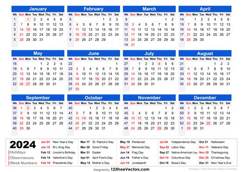Free Download Printable 2024 Calendar with Week Numbers