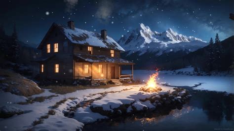 Camping House Winter Live Wallpaper - MoeWalls