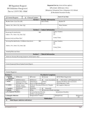 Fillable Online Behavioral Health Inpatient Authorization Request Form ...