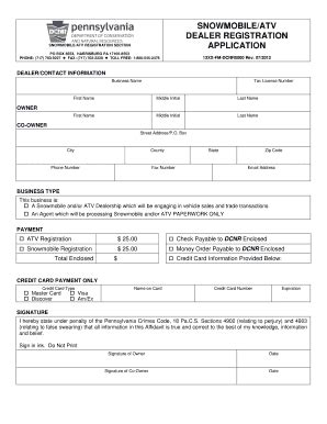 SNOWMOBILE/ATV DEALER REGISTRATION APPLICATION - Fill and Sign ...