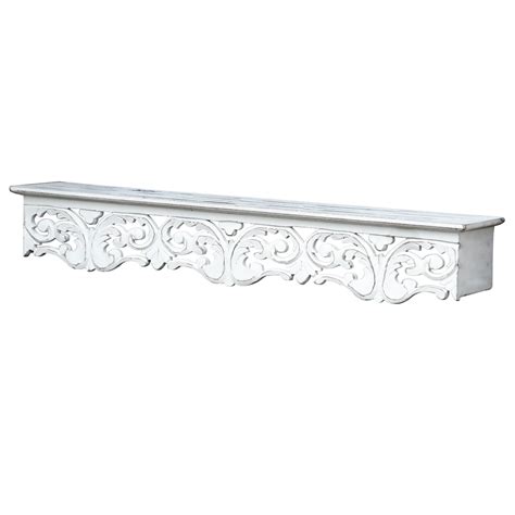 Curtis White Hand Carved Wooden Wall Shelf, 36x6