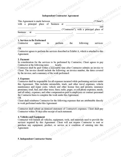 Independent Contractor Agreement | US Legal Forms