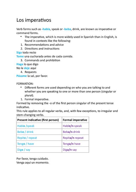 Los imperativos - These lecture notes introduce how to use and from ...