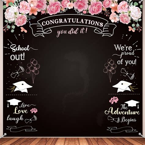 Buy Congratulation Graduation Backdrop, Fabric Floral Chalkboard ...