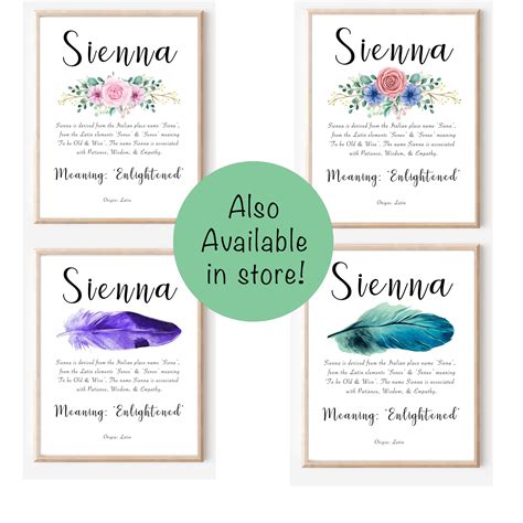 Sienna Name Meaning Printable With Pink Flowers and Calligraphy ...