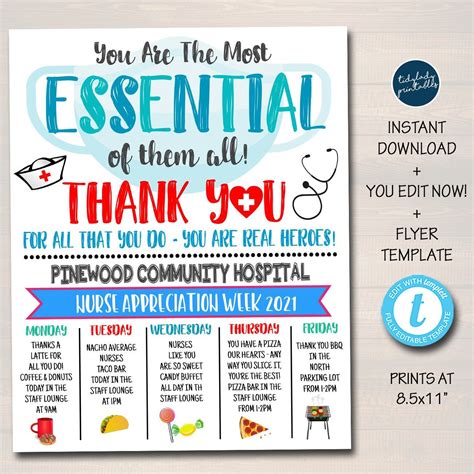 Nurse Appreciation Week 2021 Itinerary Template, You Are Essential ...