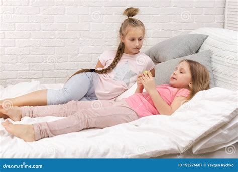Two Little Kids Girls Play in the Bedroom Stock Image - Image of cute ...