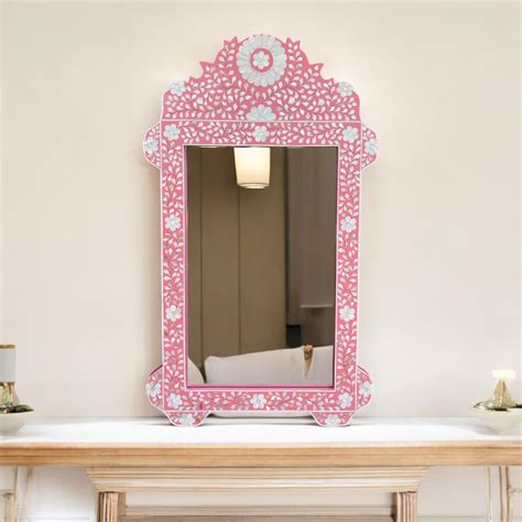 Pink Mother Of Pearl Inlay Floral Circle Mirror – Luxury Handicrafts