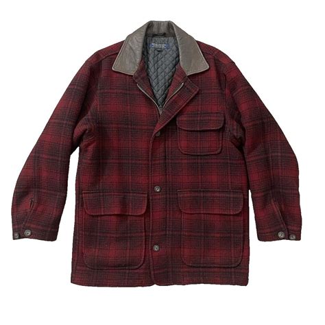 Vtg Mens Brooks Brothers Hunting Jacket Wool Buffalo Plaid Coat Leather ...