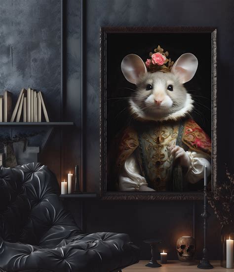 Gothic Mouse in Dress Poster, Vintage Gothic Aesthetic, Home Halloween ...