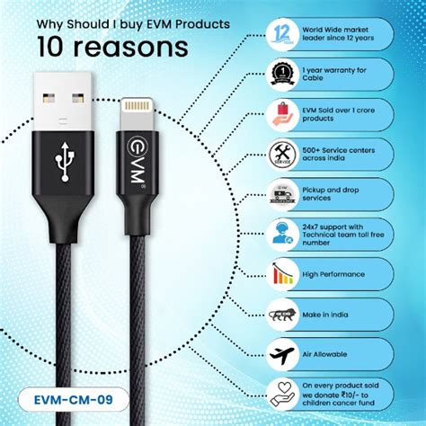 Buy EVM CM09 Lightning Charge and Sync Cable, Premium Nylon Braided ...