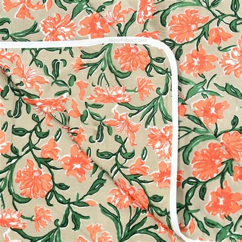Pure Cotton Double Bed Dohar Anokhi Print – Kesariya Bloom Orange & Gr ...
