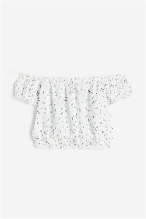 Frill-trimmed off-the-shoulder blouse - White/Small flowers - Ladies ...