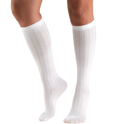 Women's Knee High Socks with Cable Knit Pattern, 10-20 mmHg, White ...