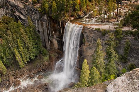A shot of a very full Vernal Falls from high above on the John Muir ...