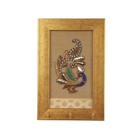 Peacock Design Wooden Key Holder with Decorative Wall Frame | Ragaarts