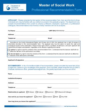 Fillable Online MSW Professional Recommendation Form Fax Email Print ...