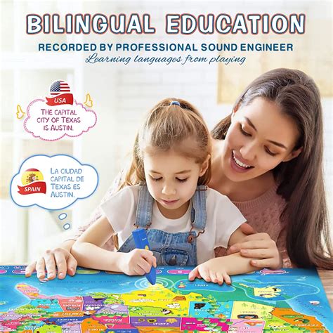 Qiaojoy Interactive Kids Map Bilingual United States Map for Kids ...