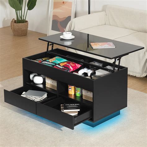 Amazon.com: HOMMPA Lift Top Coffee Table with Hidden Storage LED Coffee ...
