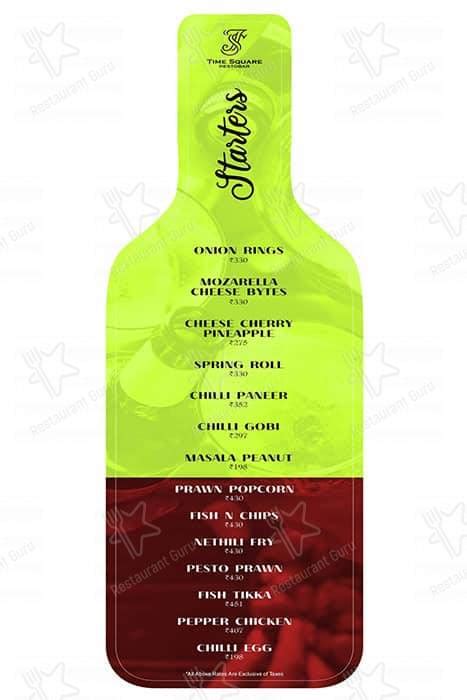 Menu at Time Square, Chennai