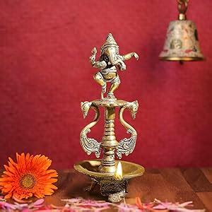 Buy Two Moustaches Brass Dancing Ganesha Oil Diya with Base , Diyas for ...