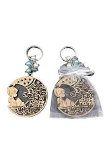 12Pcs Baptism Boy Blue Wood Angel Moon Design Keychain baptism Favors ...