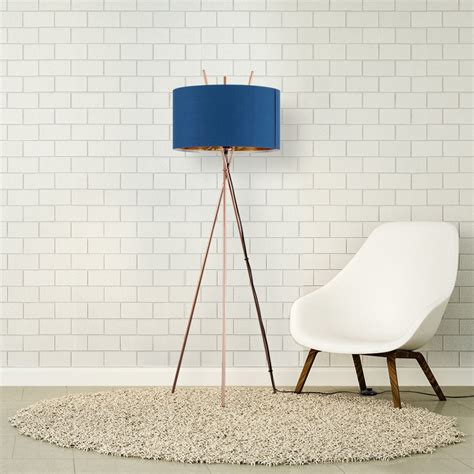 Crawford Tripod Floor Lamp Copper With Navy Blue Shade | Copper floor ...