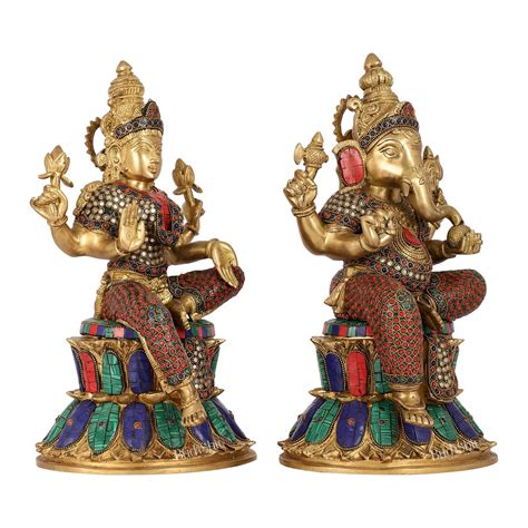 Buy Pure Brass Ganesha and Lakshmi Idols 15 inch - Budhshiv.com