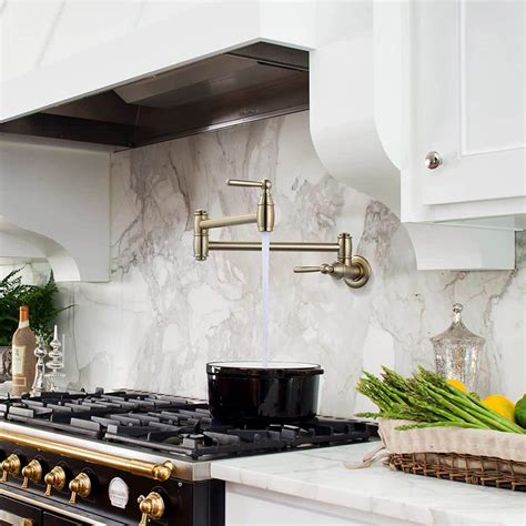 ARCORA Brushed Gold Pot Filler Faucet Wall Mount Kitchen Folding Faucet ...
