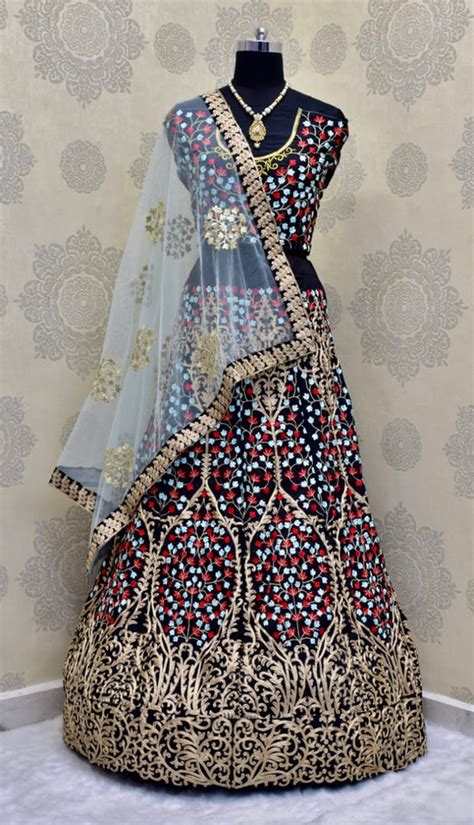 Designer Black Taffeta Silk Semi Stitch Lehenga Choli – Ethnicroop
