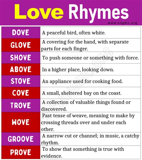 Love Rhyme Words (Words that Rhyme with Love) - EngDic