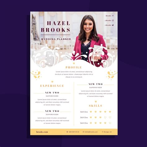 Wedding planner resume template with photo | Free Vector