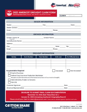 Fillable Online 2022 AMERICOT DROUGHT CLAIM FORM Fax Email Print ...