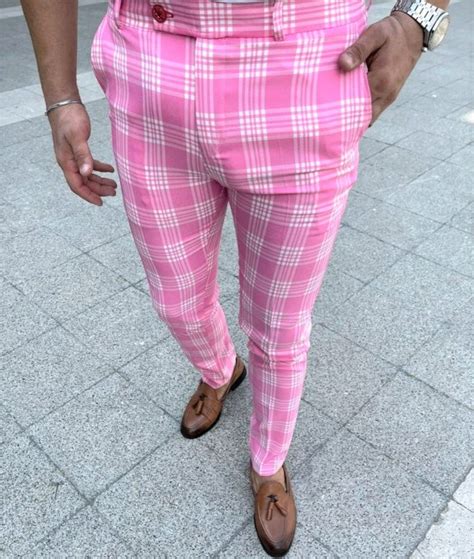 Men's Fashion Plaid Pants Pink Color - Etsy