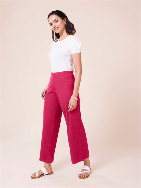 Women Solid Dark Rose Mid Rise Ribbed Palazzos