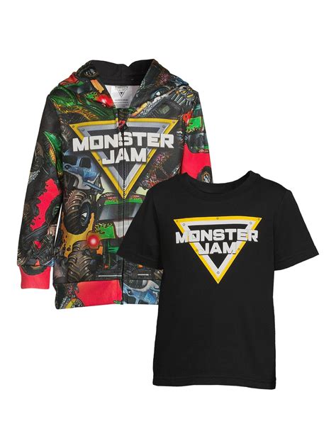 Monster Jam Toddler Boy Sublimated Zip Up Hoodie and T-Shirt Set, Sizes ...