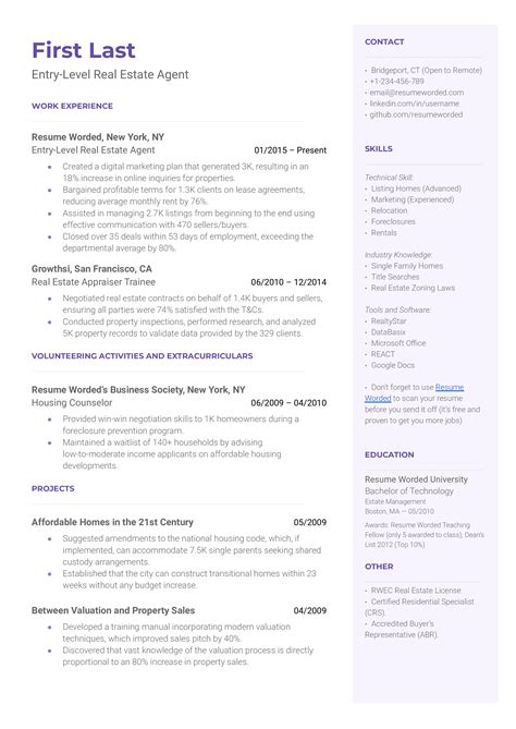 Entry Level Real Estate Agent Resume Examples for 2025 | Resume Worded